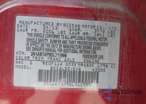 2013 Nissan Sentra Sv z USA, uszkodzony, nr VIN 3N1AB7AP9DL711999